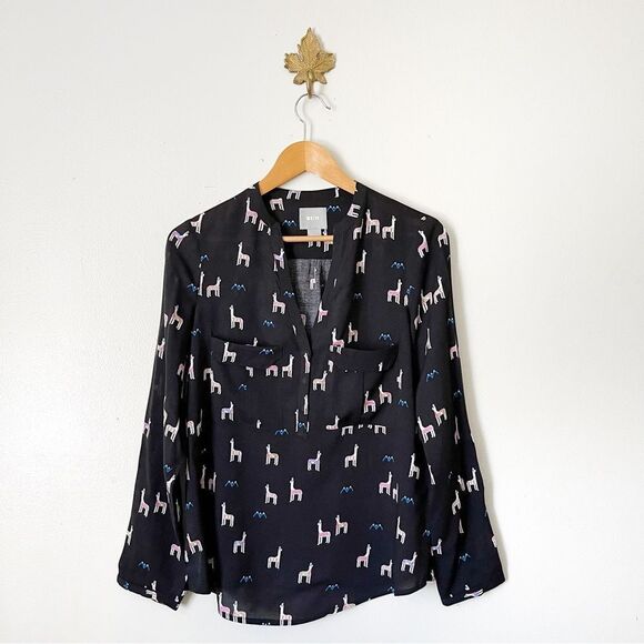 Anthropologie Maeve Lama print black pullover shirt NWOT size 6 - Picture 1 of 5